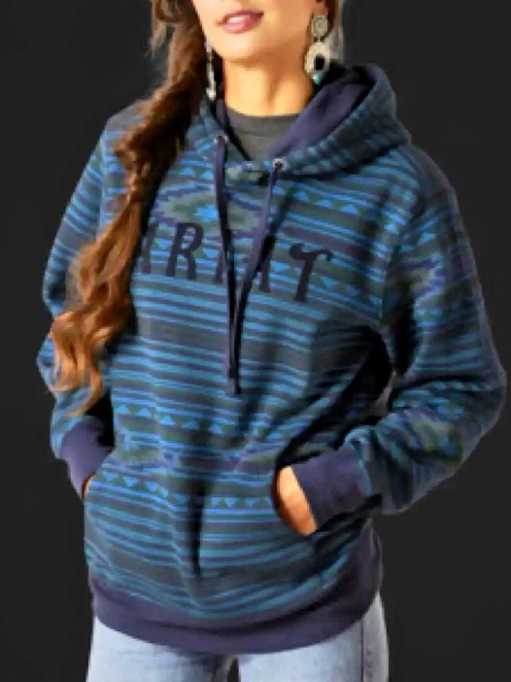 Ariat Women's Dark River Hoodie, featuring a striking blue Aztec-inspired geomet